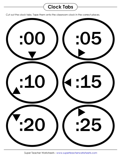 Tabs for Classroom Clock - Oval Clock Tabs (Printable PDF Worksheet)