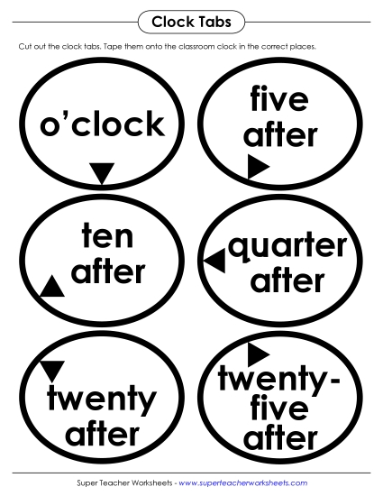 Tabs for Classroom Clock - Oval Clock Tabs (Advanced) (Printable PDF Worksheet)