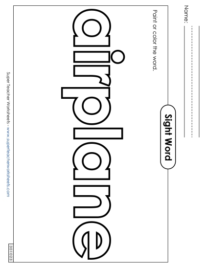 Paint or Color: Airplane (Printable PDF Worksheet)