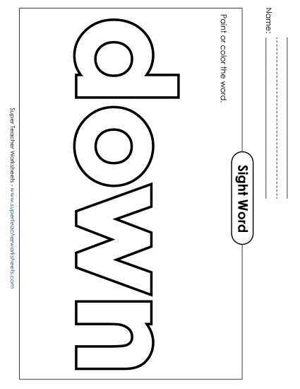 Paint or Color: Down (Printable PDF Worksheet)