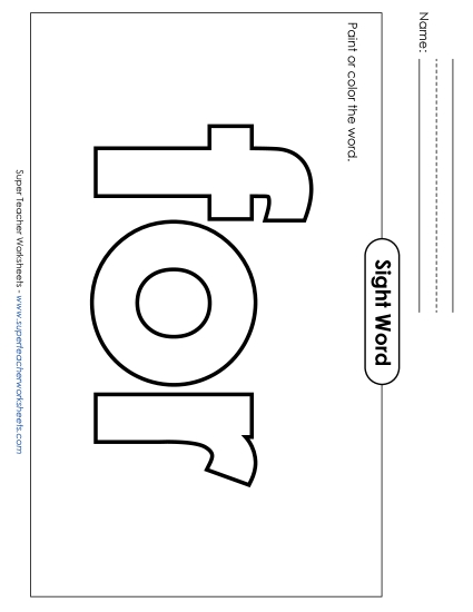 Paint or Color: For (Printable PDF Worksheet)