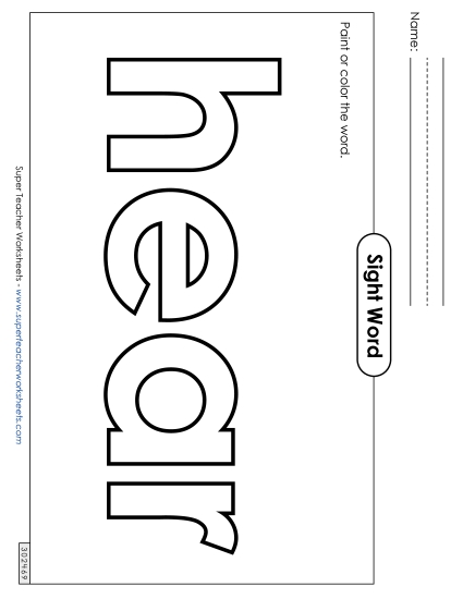 Paint or Color: Hear (Printable PDF Worksheet)