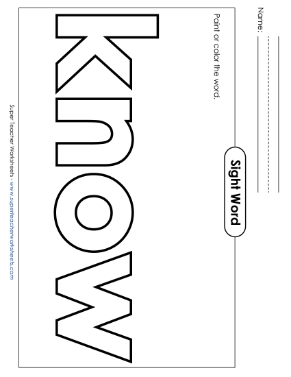 Paint or Color: Know (Printable PDF Worksheet)