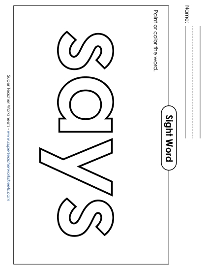 Paint or Color: Says (Printable PDF Worksheet)