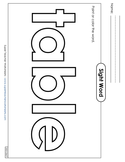 Paint or Color: Table (Printable PDF Worksheet)