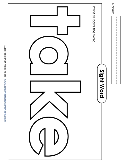 Paint or Color: Take (Printable PDF Worksheet)