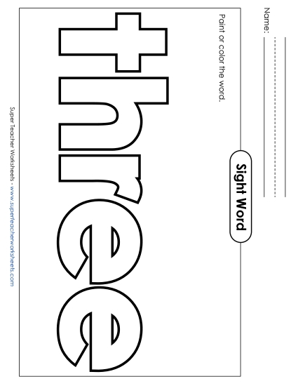 Paint or Color: Three (Printable PDF Worksheet)