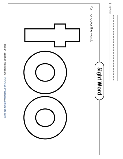 Paint or Color: Too (Printable PDF Worksheet)