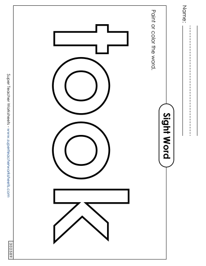 Paint or Color: Took (Printable PDF Worksheet)