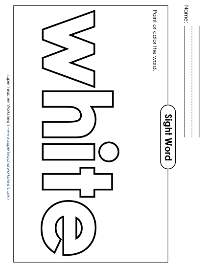 Paint or Color: White (Printable PDF Worksheet)
