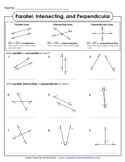 Parallel, Intersecting, Perpendicular (Printable PDF Worksheet)