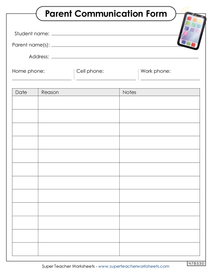 Parent Communications - Parent Communication Log (Printable PDF Worksheet)