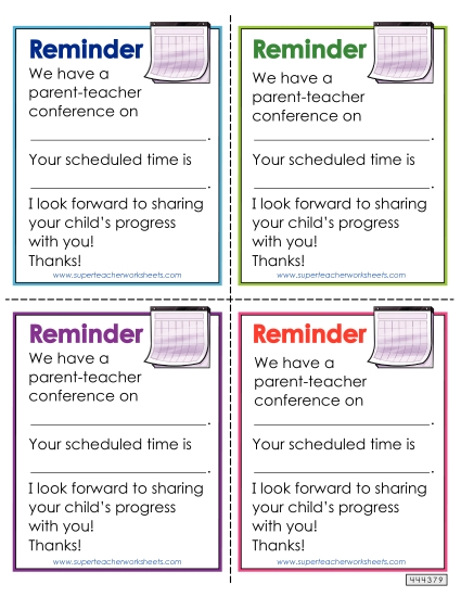 Parent Communications - Parent-Teacher Conference Reminder  (Printable PDF Worksheet)