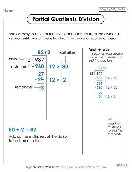 3-Digit Dividends - Partial Quotients Anchor Chart  (3-Digit by 2-Digit) (Printable PDF Worksheet)
