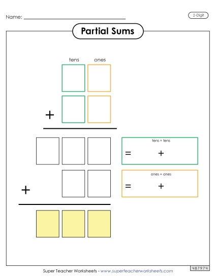 Partial Sums - Partial Sums Outline (2-Digit) (Printable PDF Worksheet)