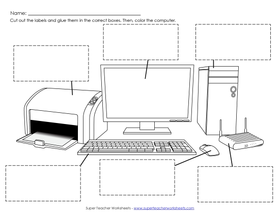 Parts of a Computer - Cut, Color, Glue (Printable PDF Worksheet)