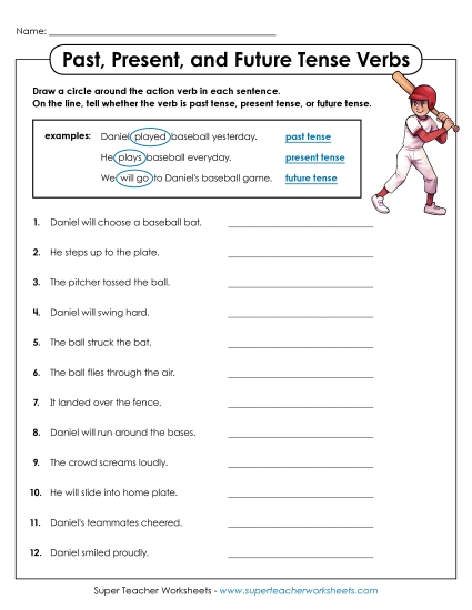 Verb Tenses - Past, Present, and Future Tenses (Printable PDF Worksheet)