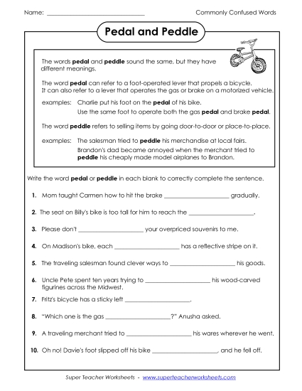 Pedal and Peddle (Printable PDF Worksheet)