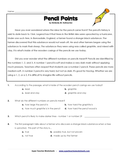 Nonfiction - Pencils (Printable PDF Worksheet)