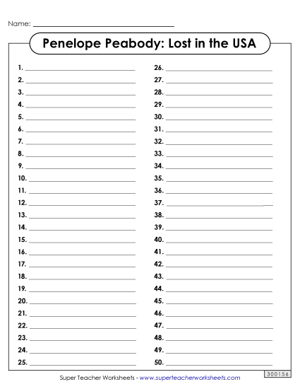 Penelope Peabody Answer Sheet (Printable PDF Worksheet)