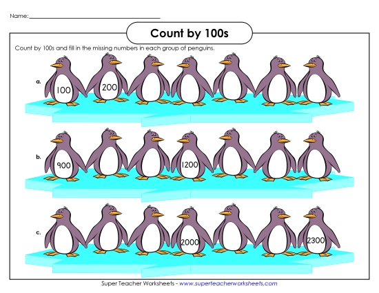 Penguins - Count by 100s (Printable PDF Worksheet)