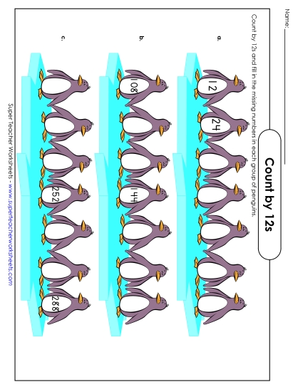 Penguins - Count By 12s (Printable PDF Worksheet)