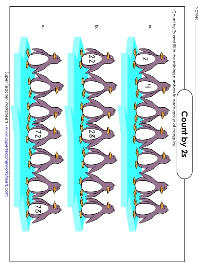 Skip Count by 2s - Penguins: Count by 2s (Printable PDF Worksheet)