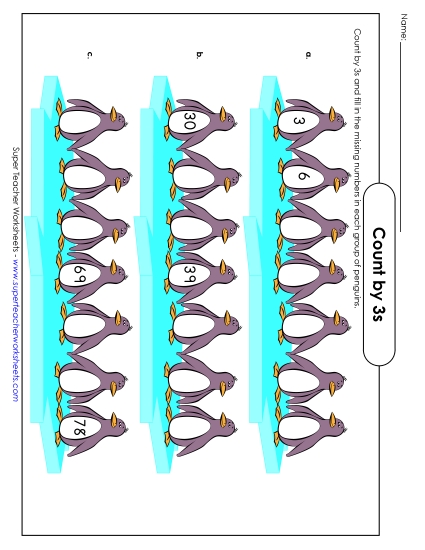 Penguins - Count by 3s (Printable PDF Worksheet)