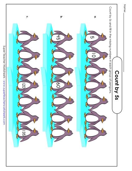Penguins - Count by 5s (Printable PDF Worksheet)