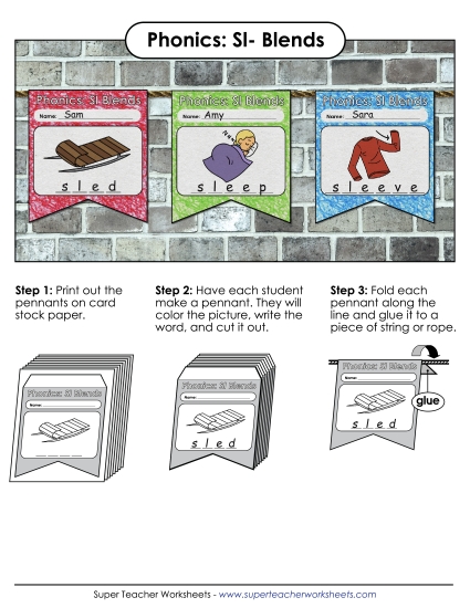 Cut and Glue Activities - Pennant (Sl- Words)  (Printable PDF Worksheet)