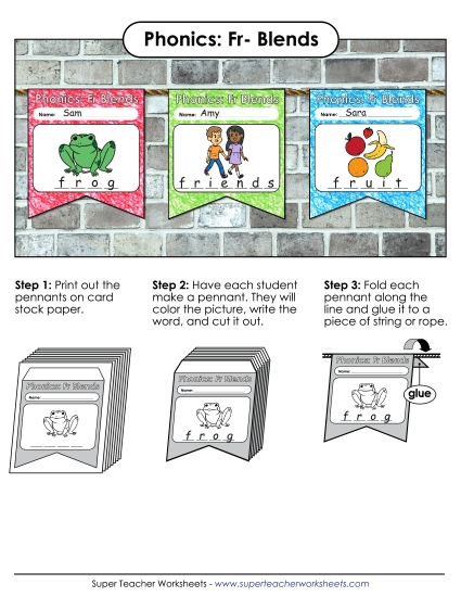 Cut and Glue Activities - Pennants (Fr- Words) (Printable PDF Worksheet)