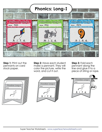 Cut & Glue Activities - Pennants (Long I Words) (Printable PDF Worksheet)