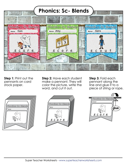 Cut and Glue Activities - Pennants (Sc- Words) (Printable PDF Worksheet)