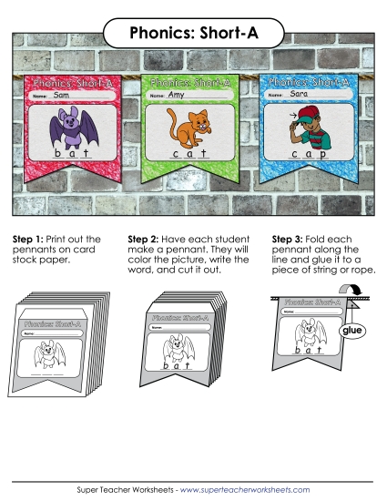 Cut & Glue Activities - Pennants (Short A Words) (Printable PDF Worksheet)