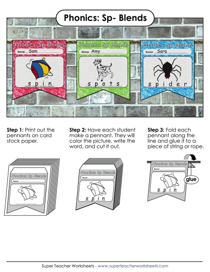 Cut and Glue Activities - Pennants (Sp- Words) (Printable PDF Worksheet)