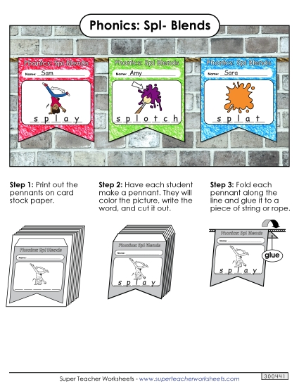 Cut-and-Glue Activities - Pennants (Spl- Words) (Printable PDF Worksheet)