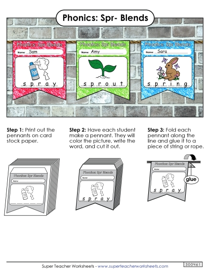 Cut and Glue Activities - Pennants (Spr- Words) (Printable PDF Worksheet)