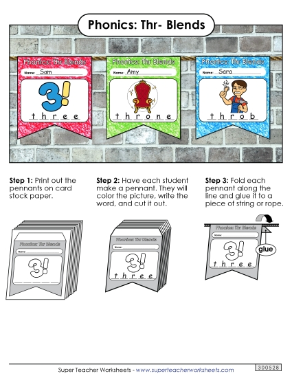 Worksheets - Pennants (Thr- Words) (Printable PDF Worksheet)