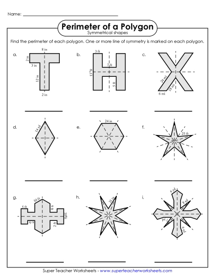 Perimeter of Symmetrical Polygons (Advanced) (Printable PDF Worksheet)