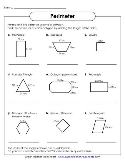 Intermediate - Perimeter Polygons 2 (Intermediate) (Printable PDF Worksheet)