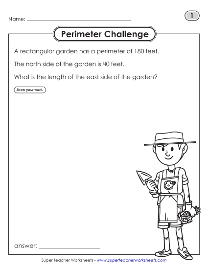 Basic (Simple Shapes & Whole Numbers) - Perimeter Word Problems (Printable PDF Worksheet)