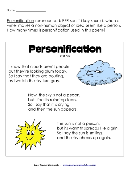 Figurative Language Poems - Personification (Printable PDF Worksheet)