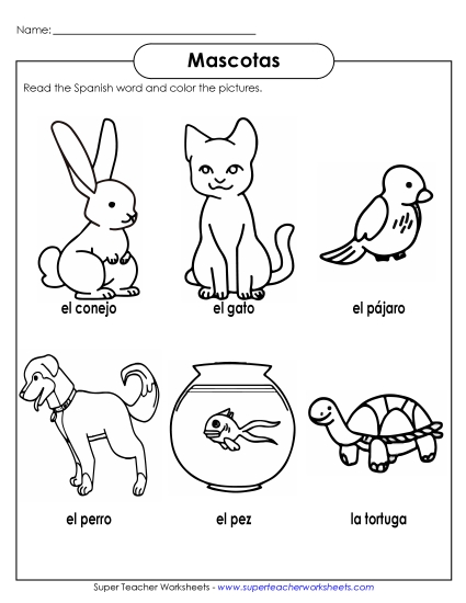 Pets (Mascotas) - Pet Pictures (Printable PDF Worksheet)