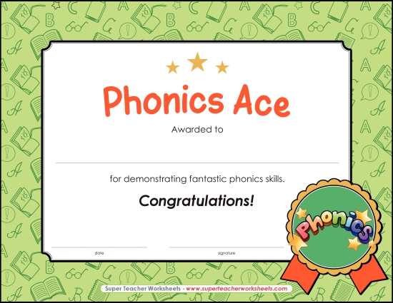 Reading & Writing Awards - Phonics Award (Printable PDF Worksheet)