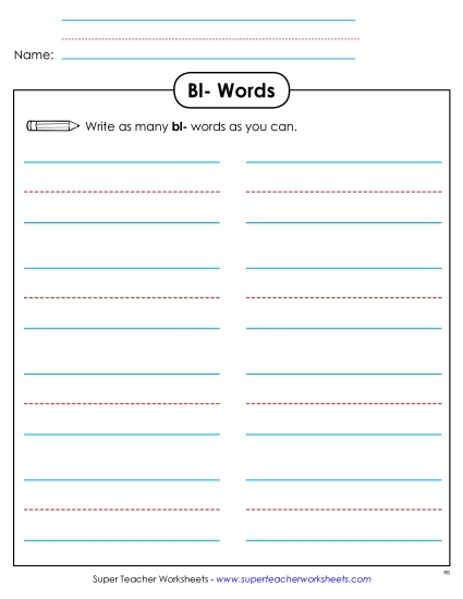 Worksheets - Phonics Brainstorm (Bl-)  (Printable PDF Worksheet)