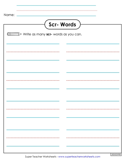 Worksheets - Phonics Brainstorm (Scr- Words) (Printable PDF Worksheet)
