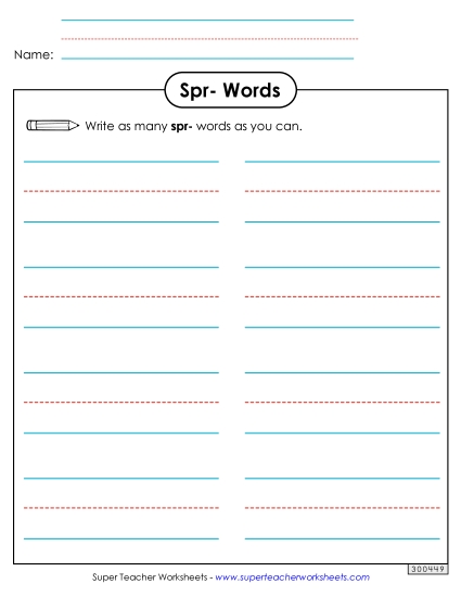 Worksheets - Phonics Brainstorm (Spr- Words) (Printable PDF Worksheet)