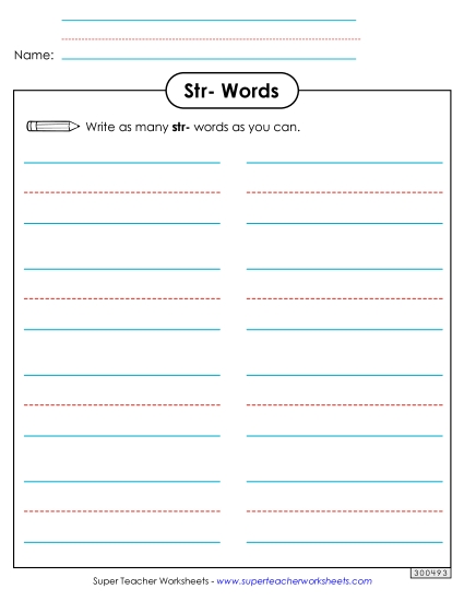 Worksheets - Phonics Brainstorm (Str- Words) (Printable PDF Worksheet)