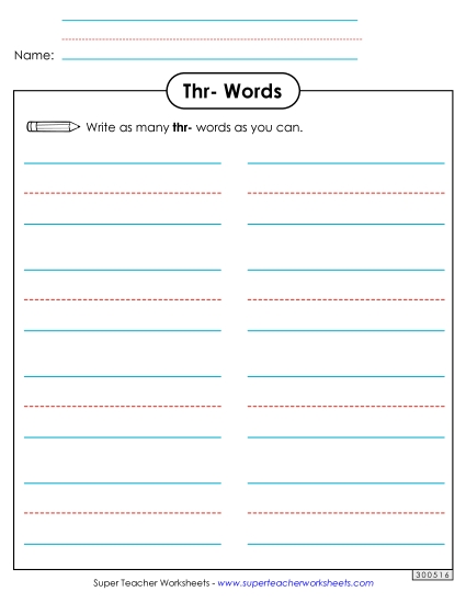 Worksheets - Phonics Brainstorm (Thr- Words) (Printable PDF Worksheet)