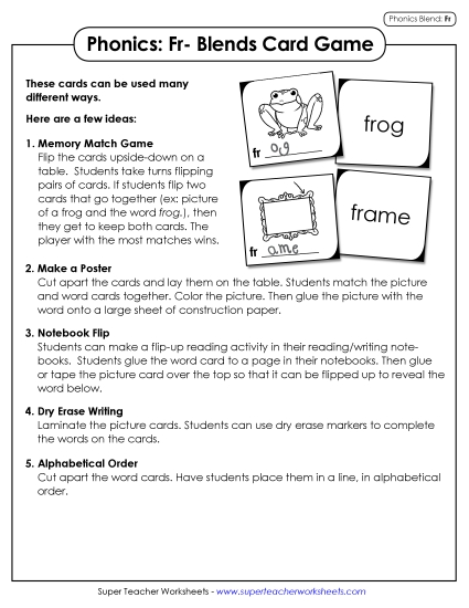 Games & Learning Centers - Phonics Card Game (Fr- Words) (Printable PDF Worksheet)